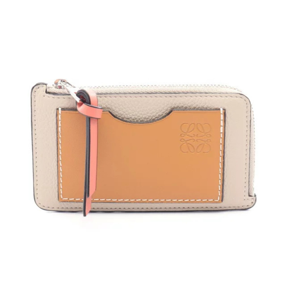 Loewe Anagram Coin Card Case Purse Wallet Leather Gray Brown
